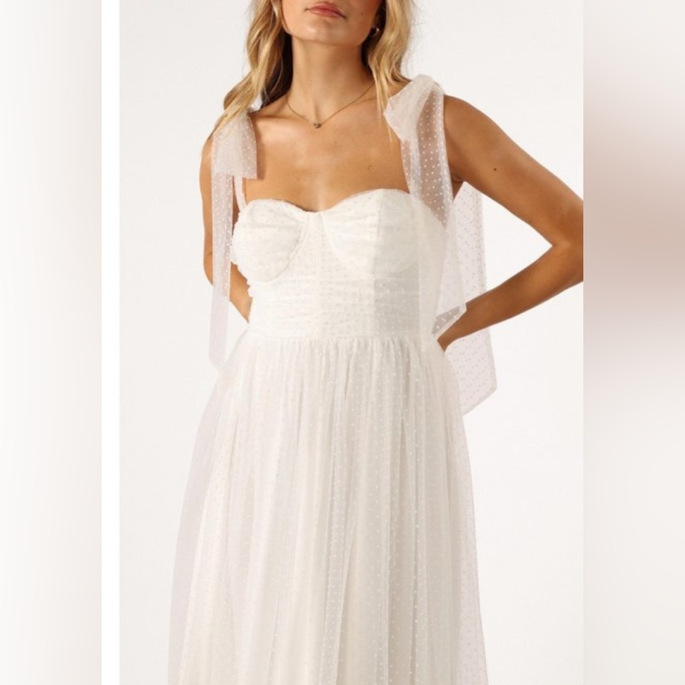 MABLE Mavani Swiss Dot Tulle Maxi Dress in White - NWT